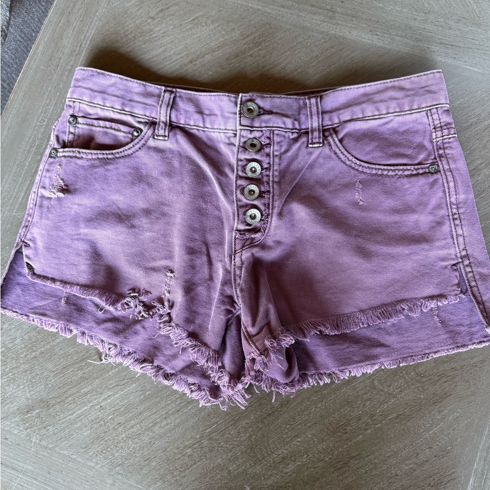 Free People Purple Distressed Jean Shorts